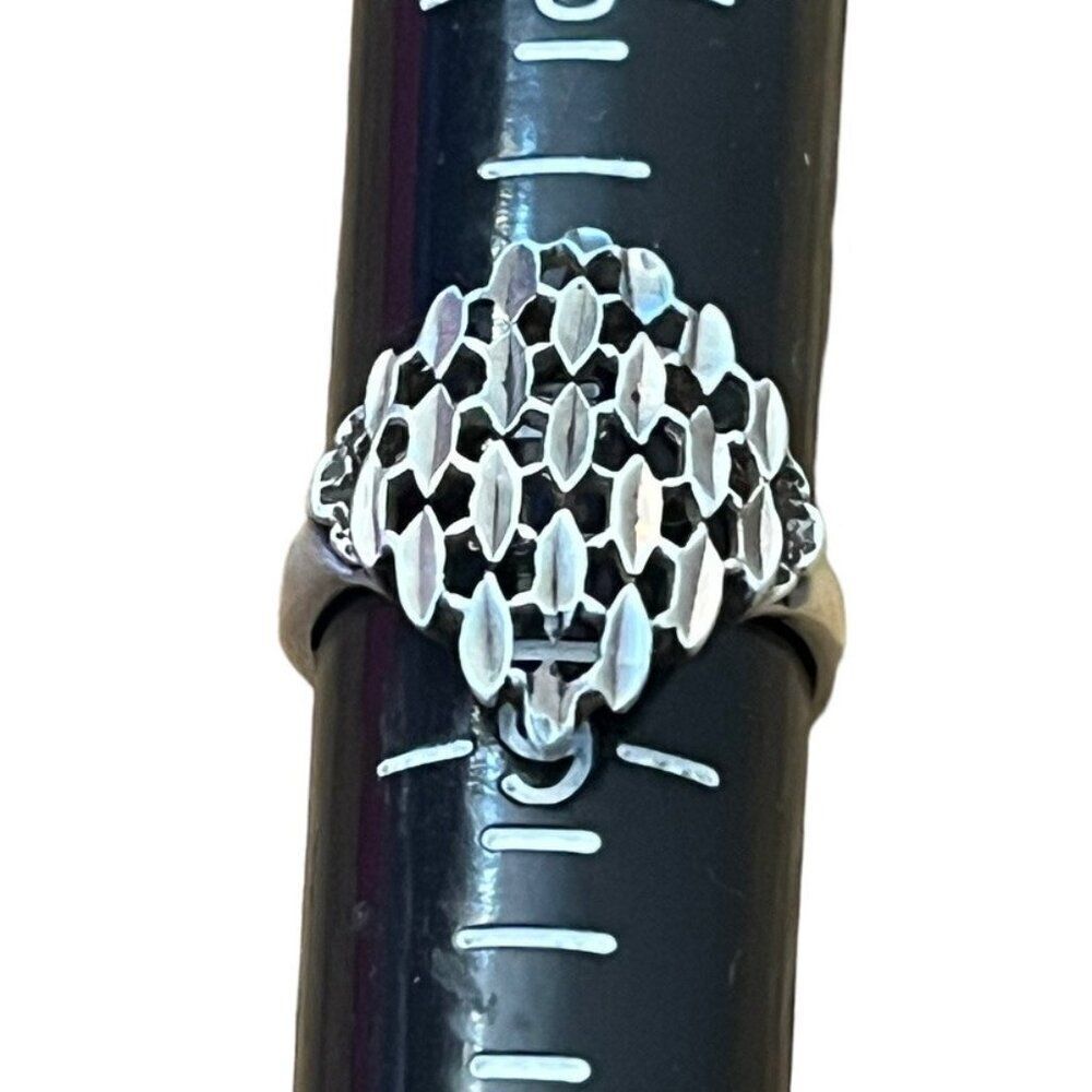 Size 6.5 Open Work 925 Sterling Silver Ring Diamond Shaped and Etched Filigree